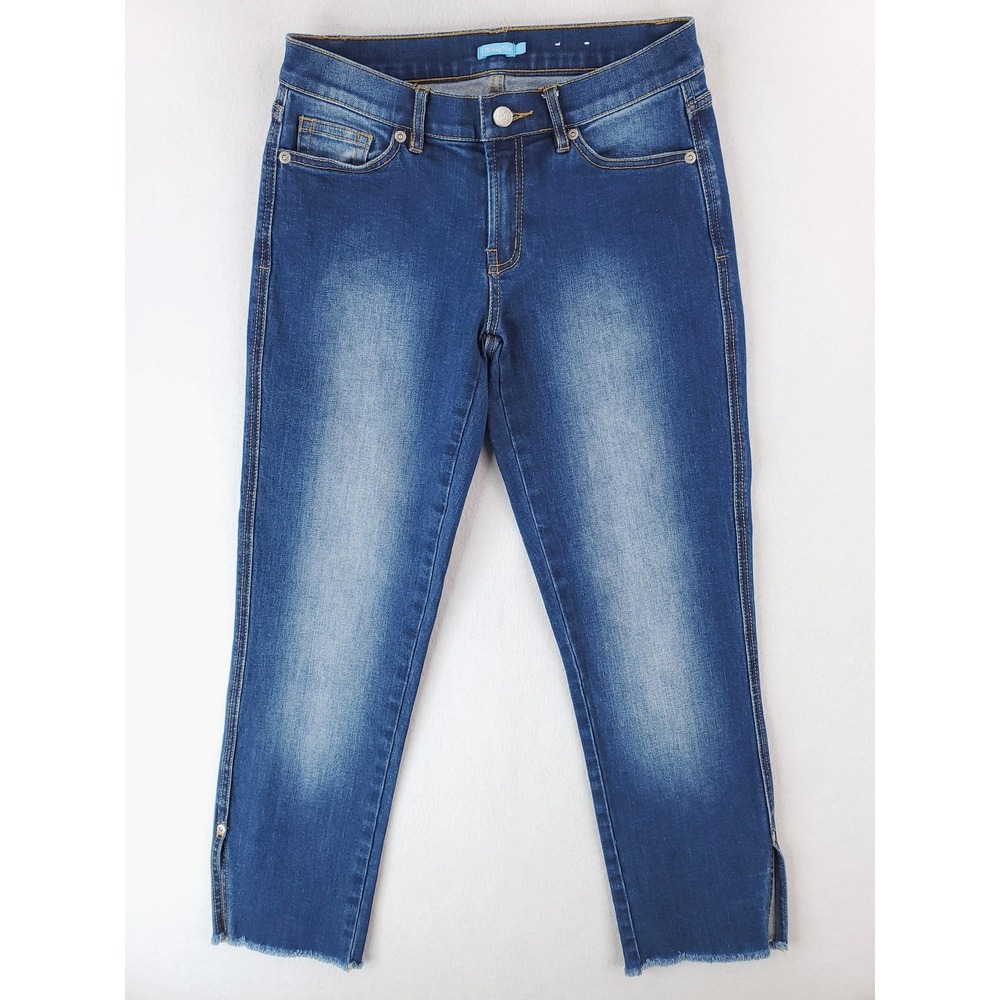 J McLaughlin Jeans Womens 0 Blue Mid Rise‎ Skinny Cropped Raw Split Hem Denim
